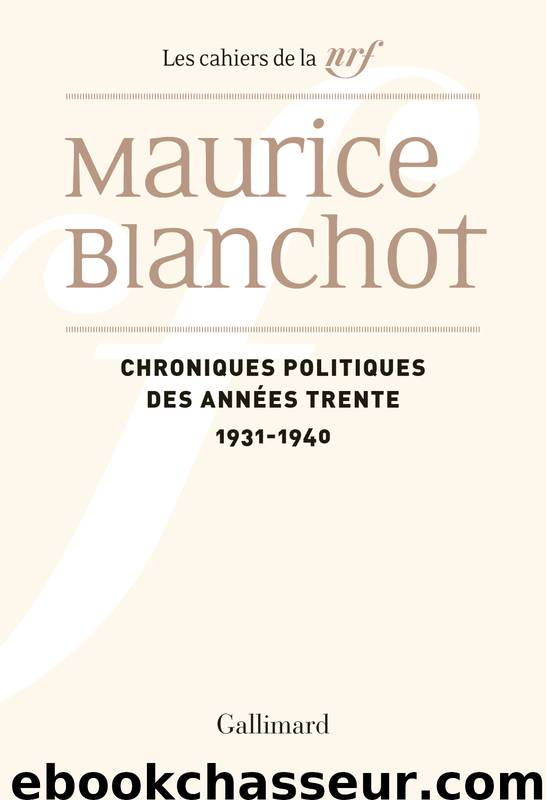 Chroniques politiques des années trente by Maurice Blanchot