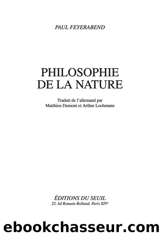 Philosophie de la nature by Paul Feyerabend